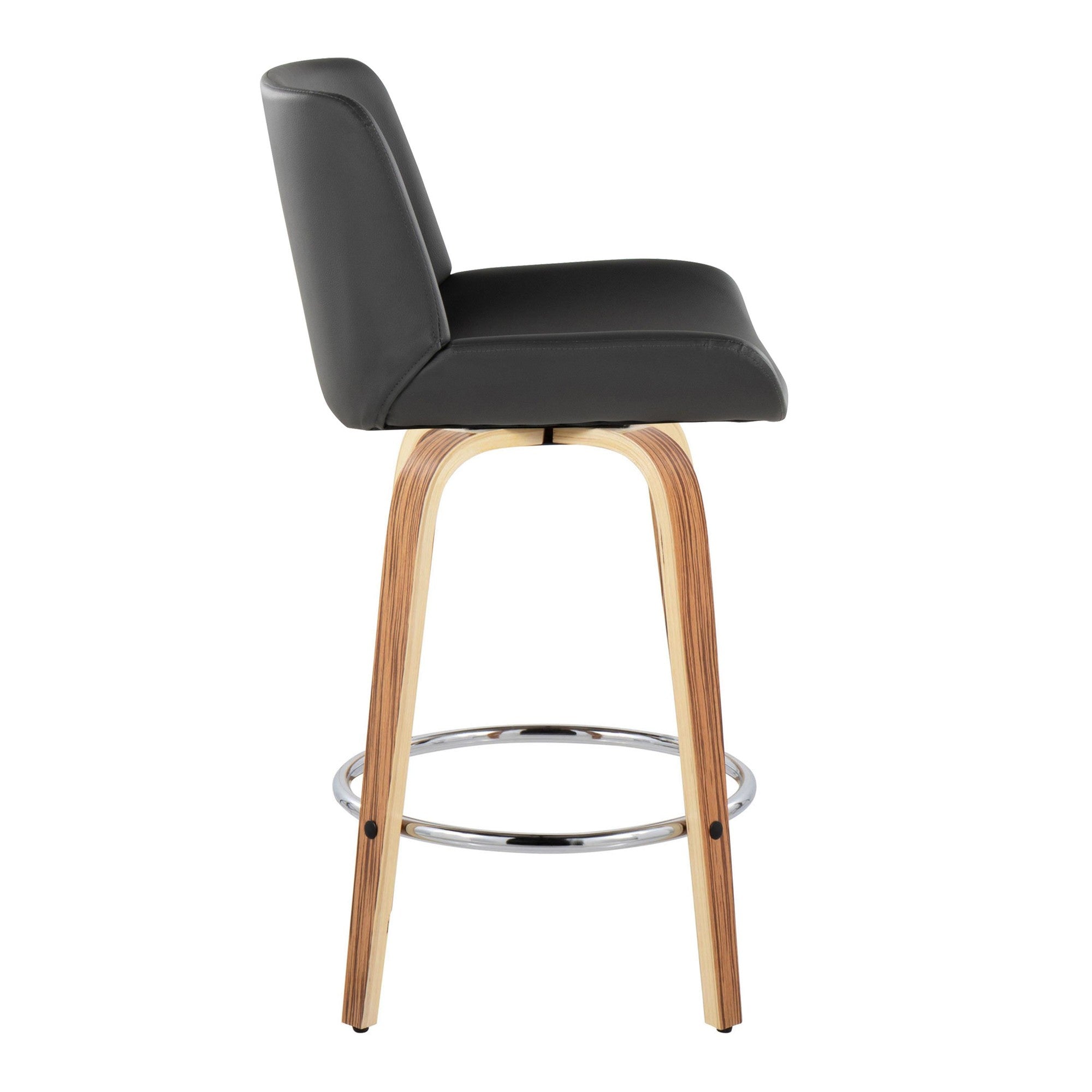 Santi 25" Fixed-Height Counter Stool - Set of 2 - Zebra Wood, Chrome Metal, Grey PU