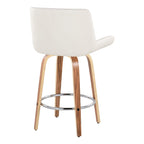 Santi 25" Fixed-Height Counter Stool - Set of 2 - Zebra Wood, Chrome Metal, White PU