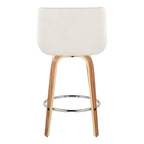 Santi 25" Fixed-Height Counter Stool - Set of 2 - Zebra Wood, Chrome Metal, White PU