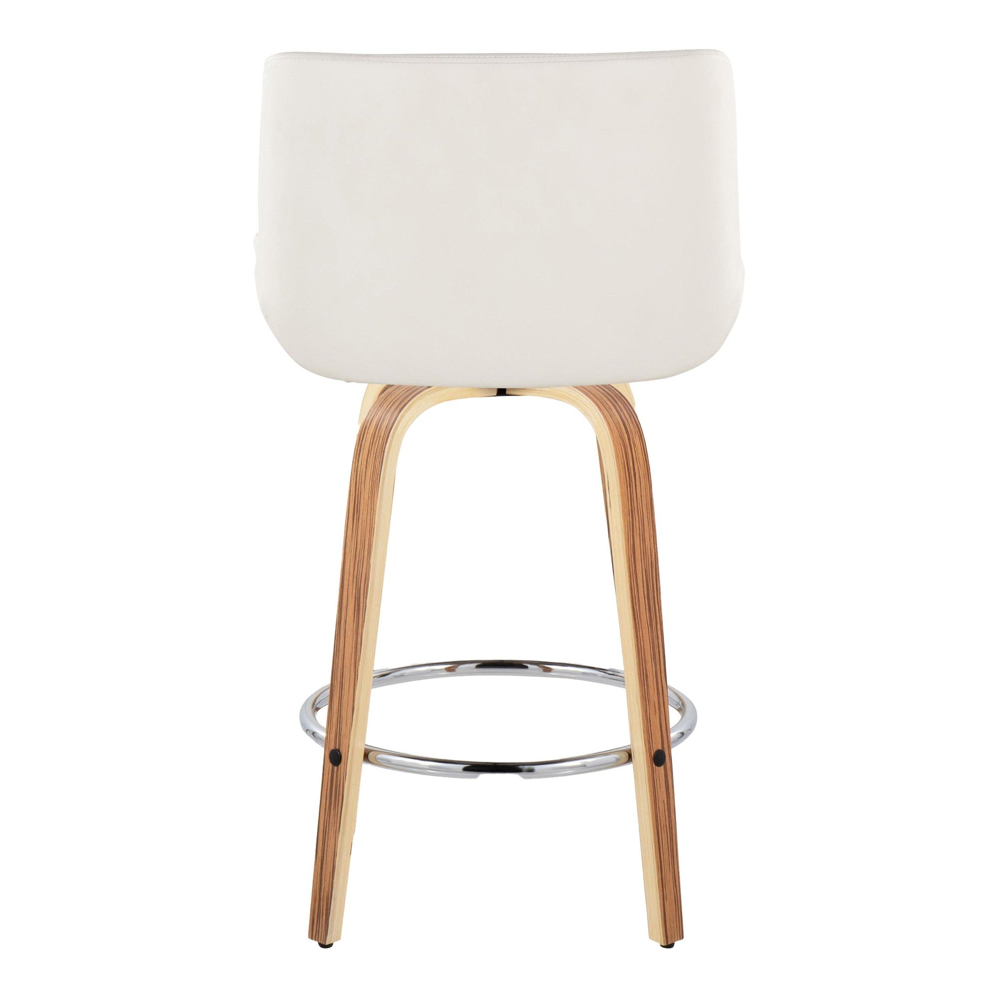 Santi 25" Fixed-Height Counter Stool - Set of 2 - Zebra Wood, Chrome Metal, White PU