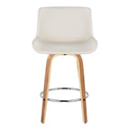 Santi 25" Fixed-Height Counter Stool - Set of 2 - Zebra Wood, Chrome Metal, White PU