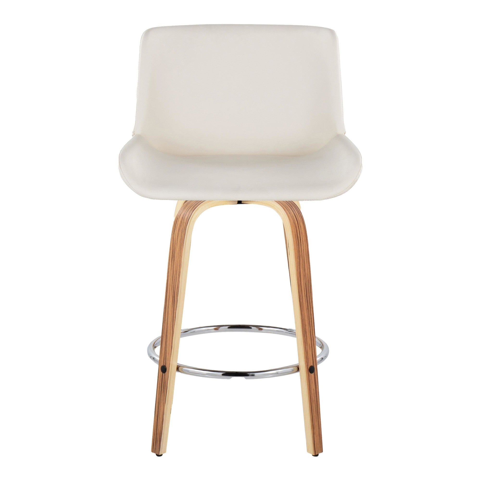 Santi 25" Fixed-Height Counter Stool - Set of 2 - Zebra Wood, Chrome Metal, White PU