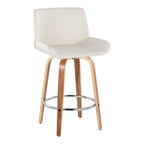 Santi 25" Fixed-Height Counter Stool - Set of 2 - Zebra Wood, Chrome Metal, White PU
