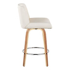 Santi 25" Fixed-Height Counter Stool - Set of 2 - Zebra Wood, Chrome Metal, White PU