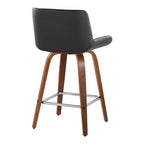 Santi 25" Fixed-Height Counter Stool - Set of 2 - Walnut Wood, Chrome Metal, Black PU