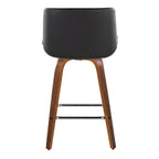 Santi 25" Fixed-Height Counter Stool - Set of 2 - Walnut Wood, Chrome Metal, Black PU