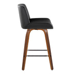 Santi 25" Fixed-Height Counter Stool - Set of 2 - Walnut Wood, Chrome Metal, Black PU