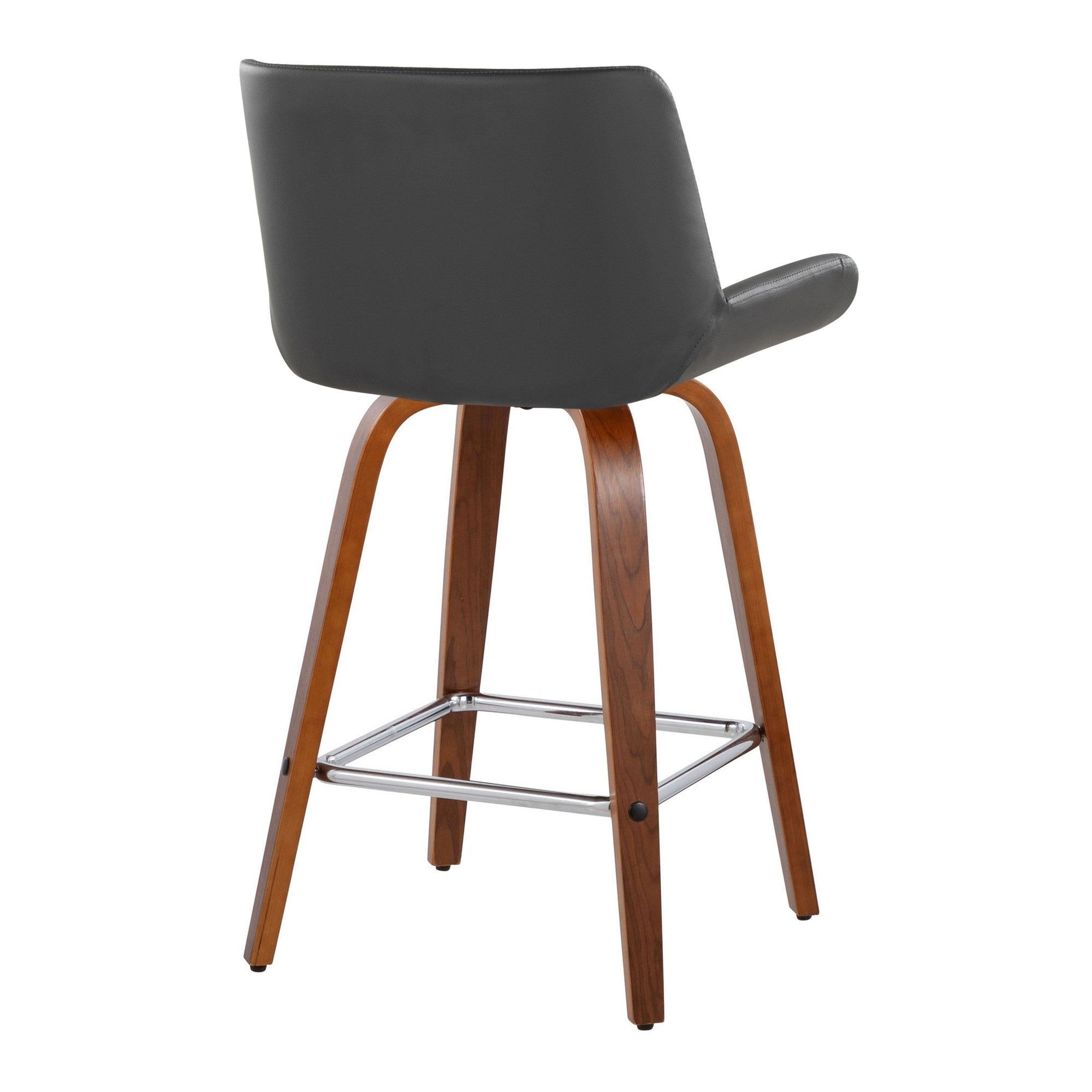Santi 25" Fixed-Height Counter Stool - Set of 2 - Walnut Wood, Chrome Metal, Grey PU
