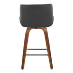 Santi 25" Fixed-Height Counter Stool - Set of 2 - Walnut Wood, Chrome Metal, Grey PU
