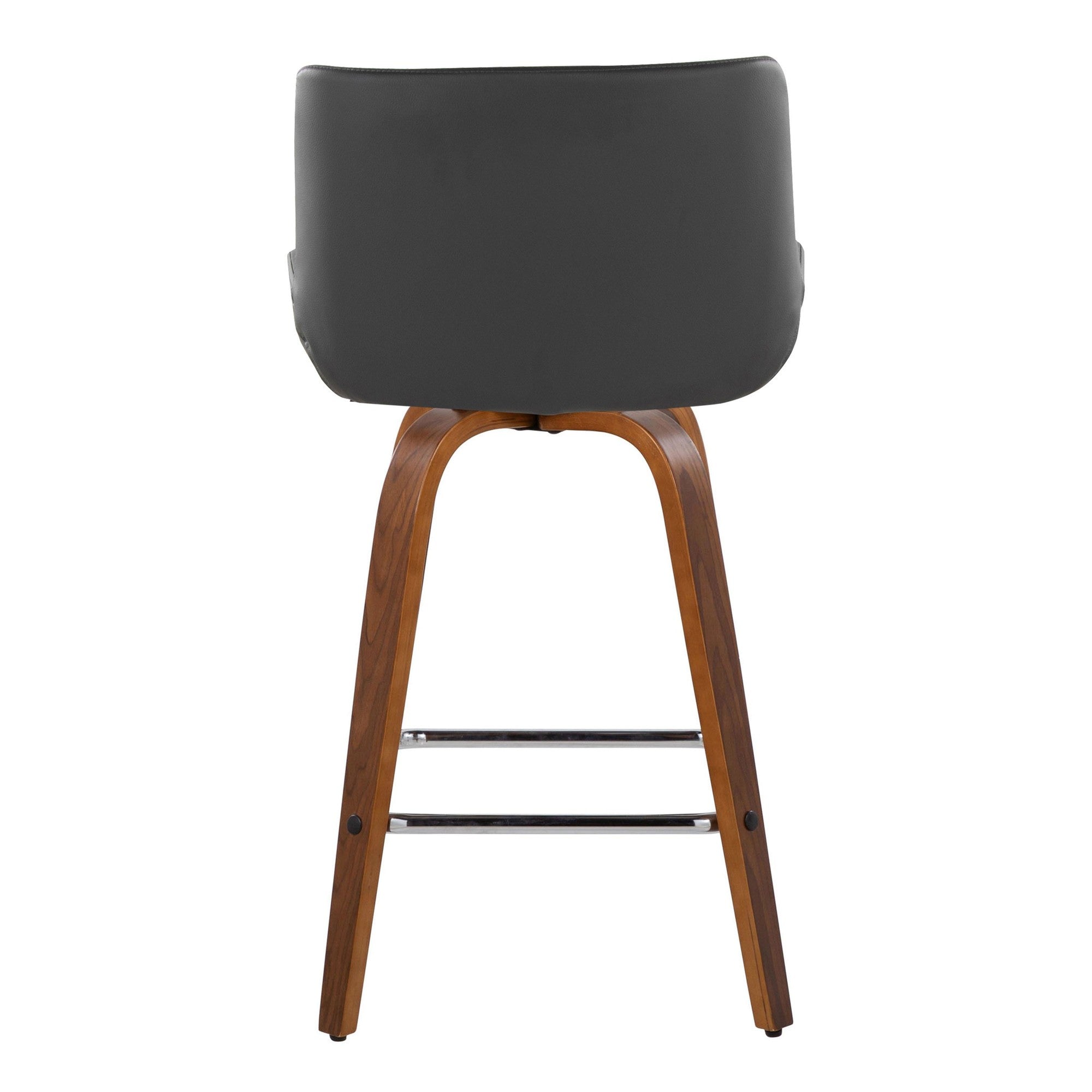 Santi 25" Fixed-Height Counter Stool - Set of 2 - Walnut Wood, Chrome Metal, Grey PU