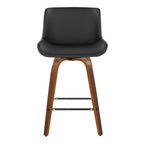 Santi 25" Fixed-Height Counter Stool - Set of 2 - Walnut Wood, Chrome Metal, Grey PU