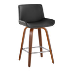 Santi 25" Fixed-Height Counter Stool - Set of 2 - Walnut Wood, Chrome Metal, Grey PU