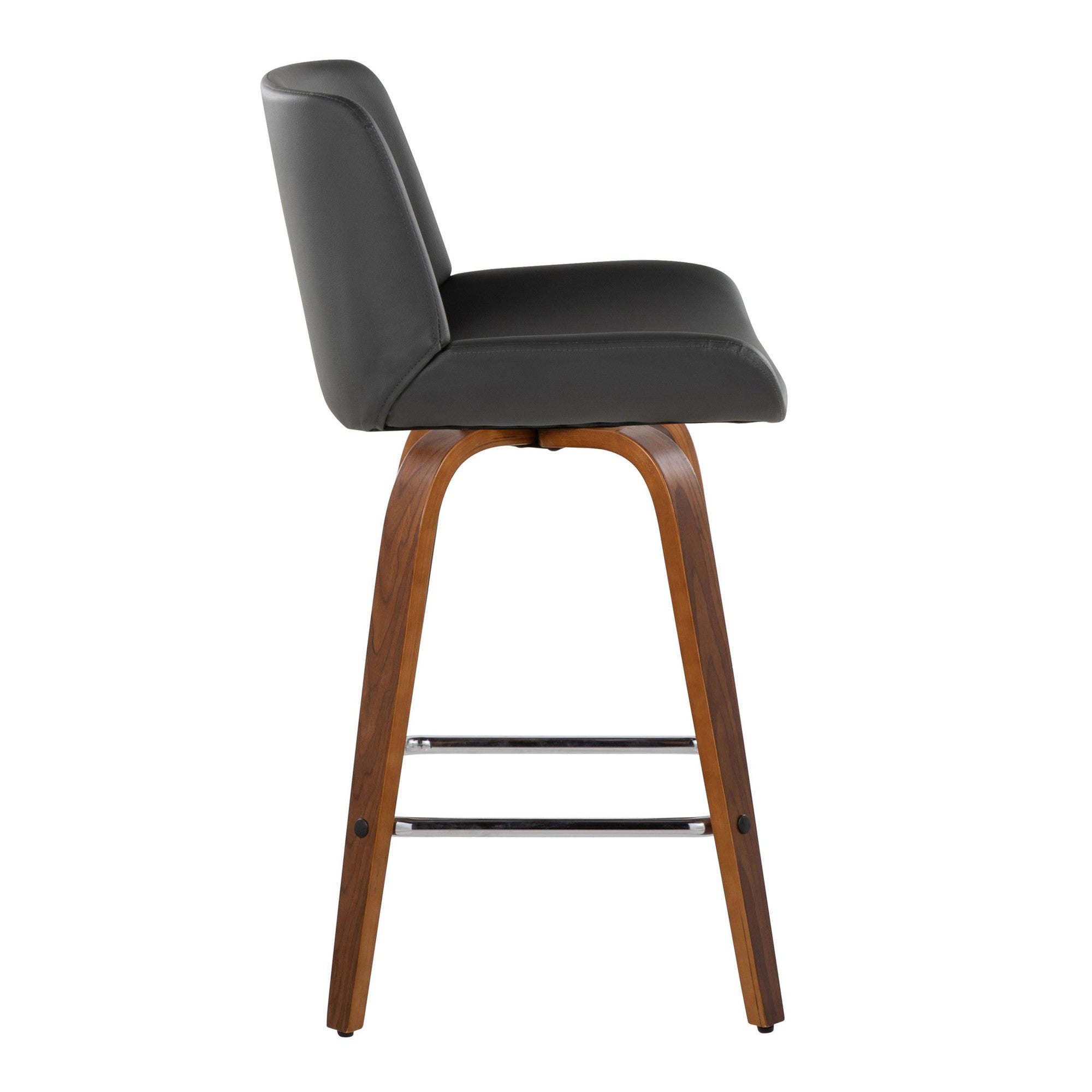 Santi 25" Fixed-Height Counter Stool - Set of 2 - Walnut Wood, Chrome Metal, Grey PU