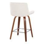 Santi 25" Fixed-Height Counter Stool - Set of 2 - Walnut Wood, Chrome Metal, White PU