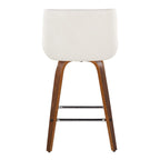 Santi 25" Fixed-Height Counter Stool - Set of 2 - Walnut Wood, Chrome Metal, White PU