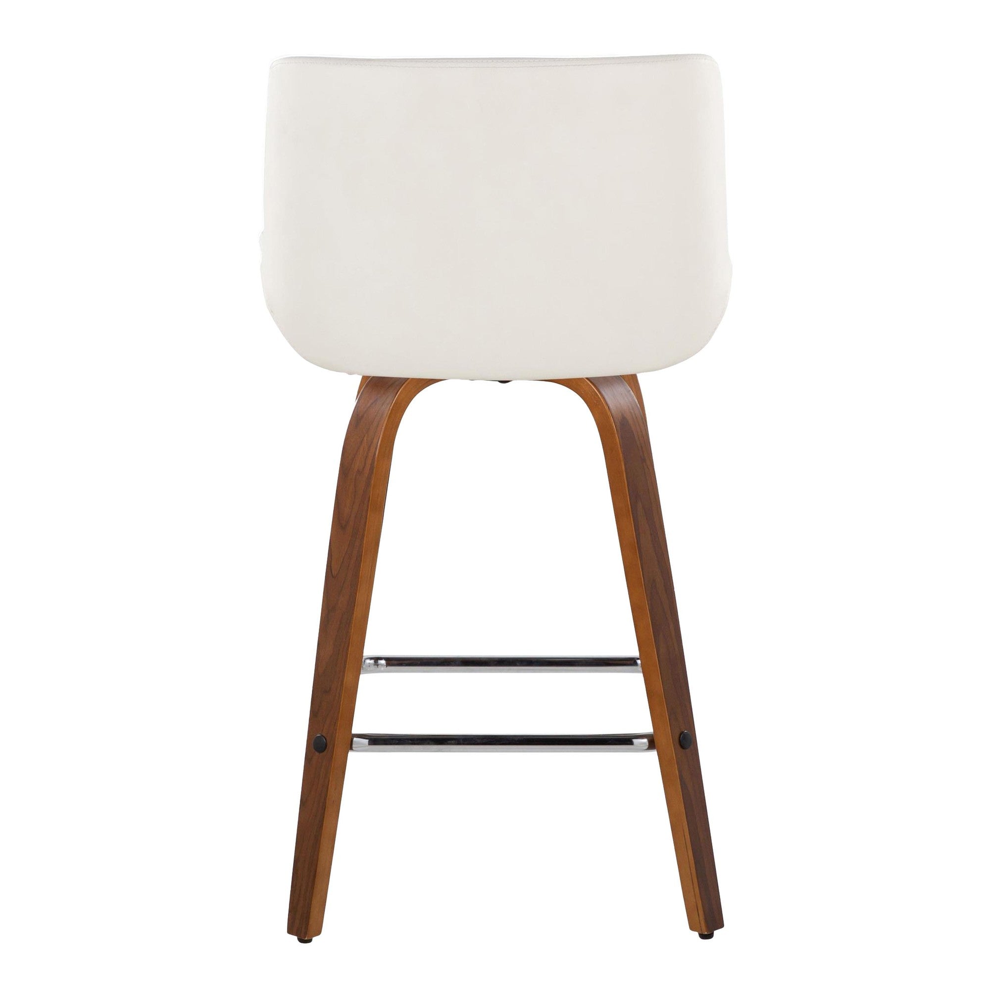 Santi 25" Fixed-Height Counter Stool - Set of 2 - Walnut Wood, Chrome Metal, White PU