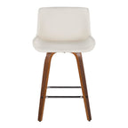 Santi 25" Fixed-Height Counter Stool - Set of 2 - Walnut Wood, Chrome Metal, White PU