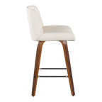 Santi 25" Fixed-Height Counter Stool - Set of 2 - Walnut Wood, Chrome Metal, White PU