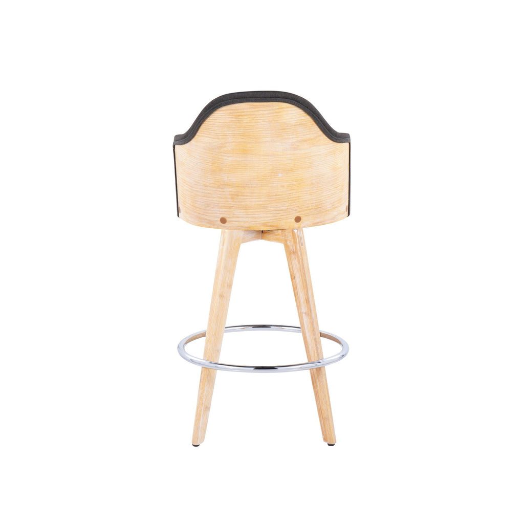 Ahoy 26" Fixed-Height Counter Stool - Set of 2 - Natural Bamboo, Charcoal Fabric, Chrome
