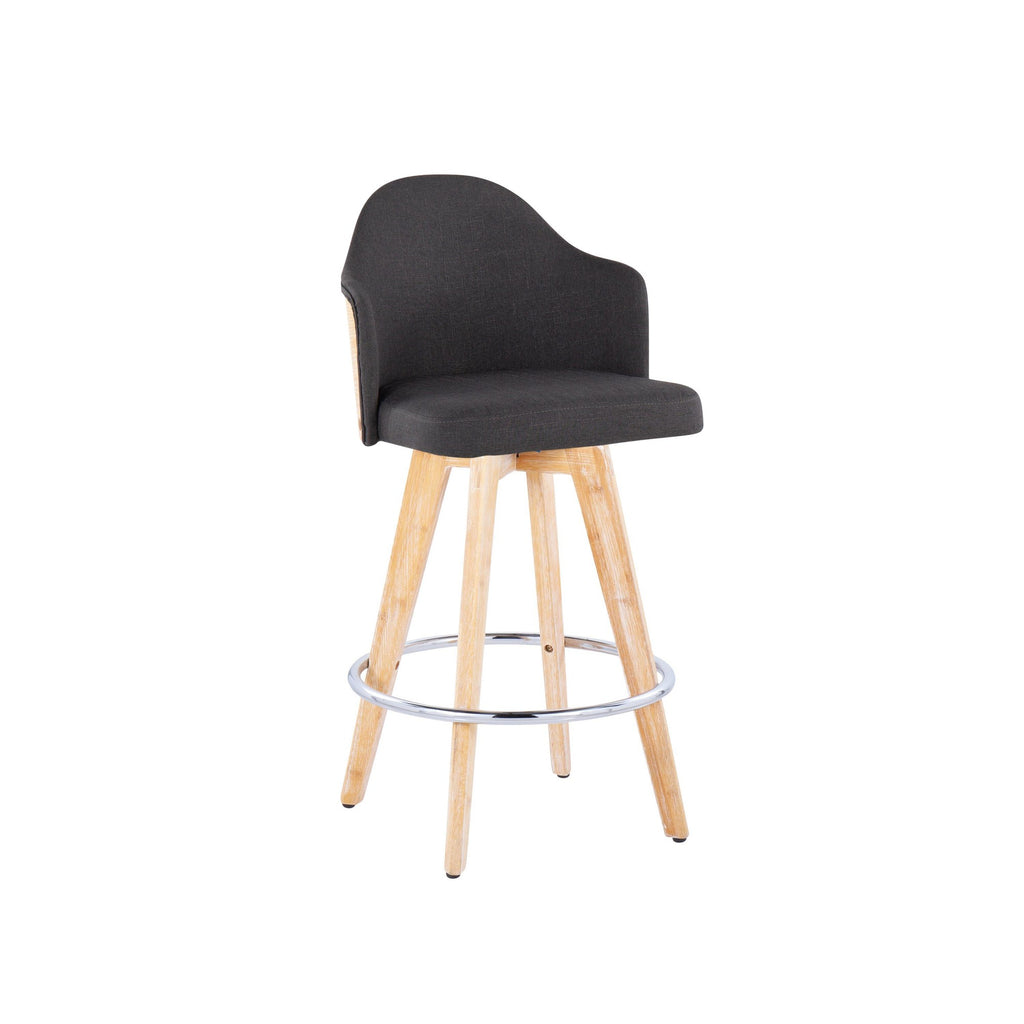 Ahoy 26" Fixed-Height Counter Stool - Set of 2 - Natural Bamboo, Charcoal Fabric, Chrome