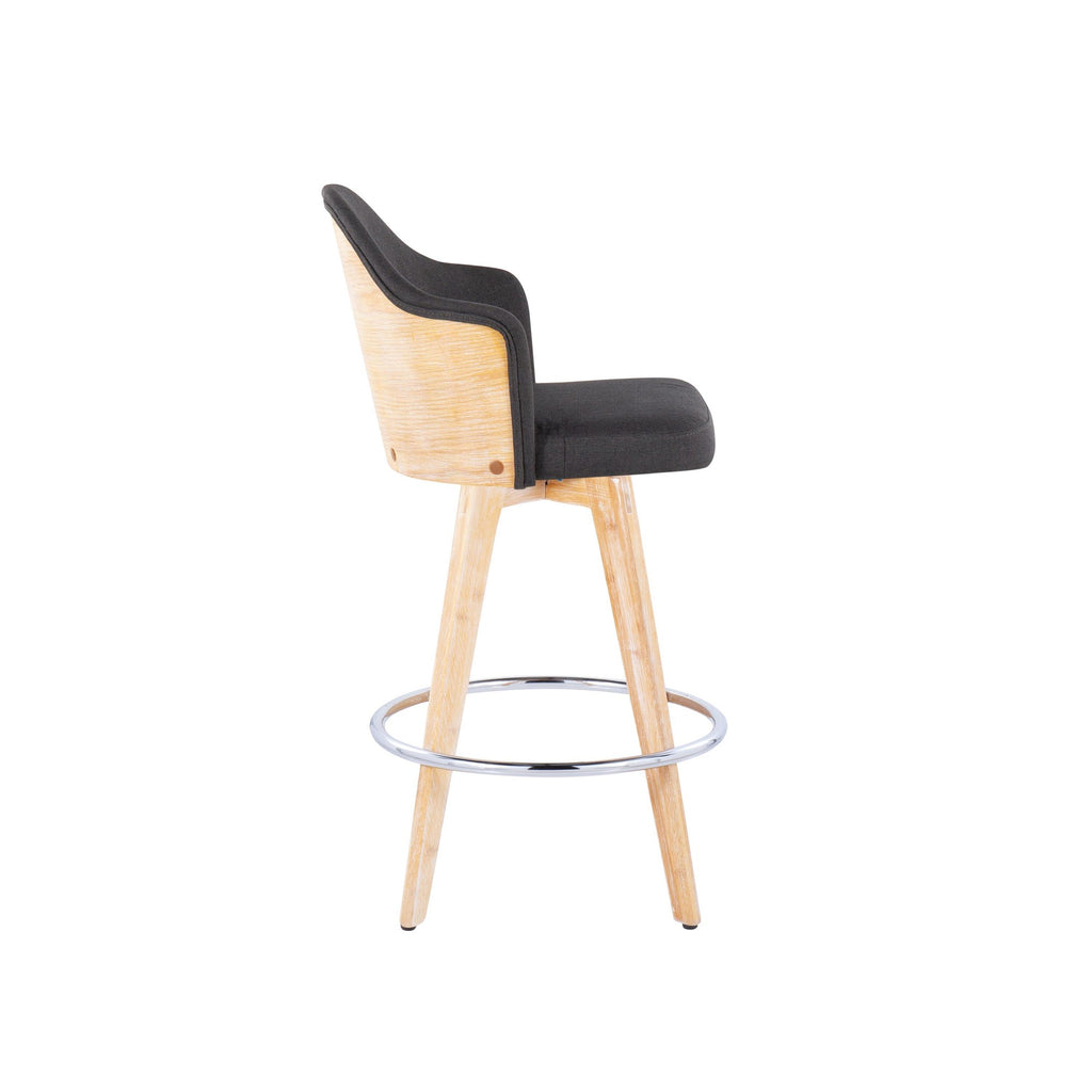 Ahoy 26" Fixed-Height Counter Stool - Set of 2 - Natural Bamboo, Charcoal Fabric, Chrome