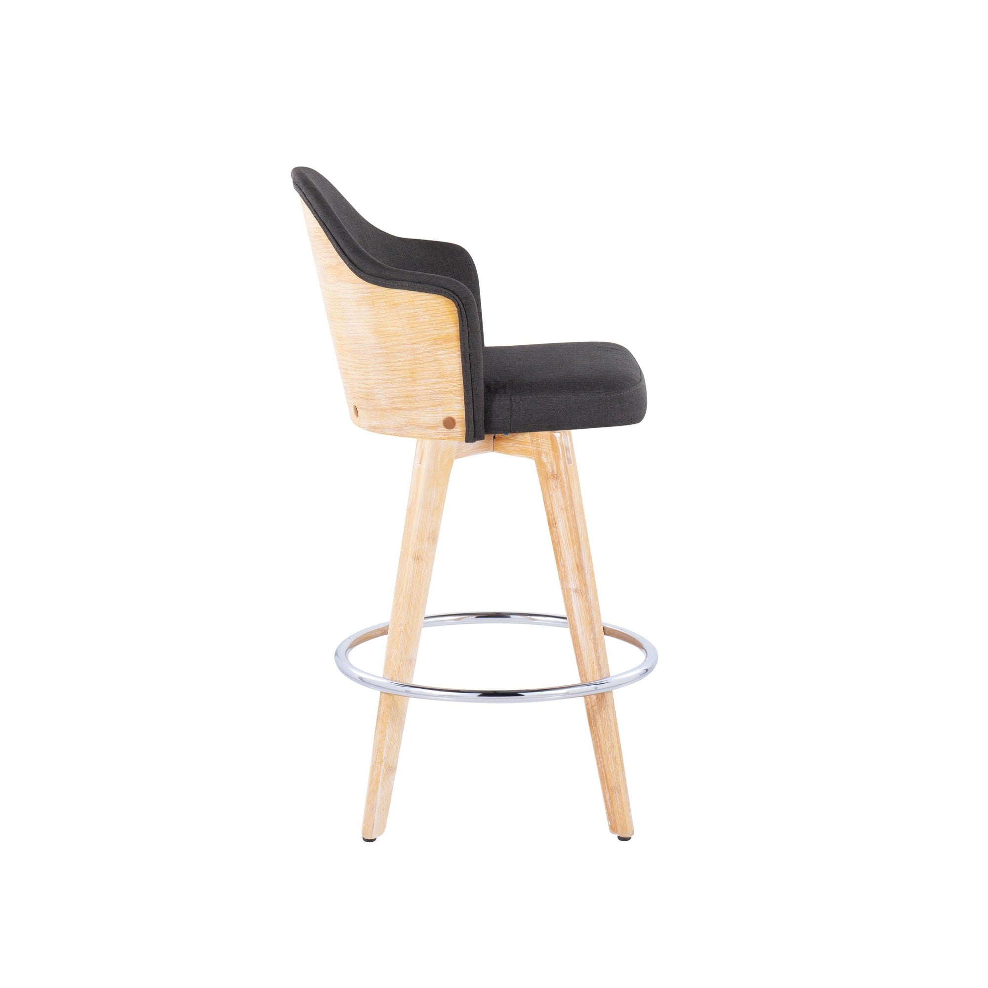 Ahoy 26" Fixed-Height Counter Stool - Set of 2 - Natural Bamboo, Charcoal Fabric, Chrome