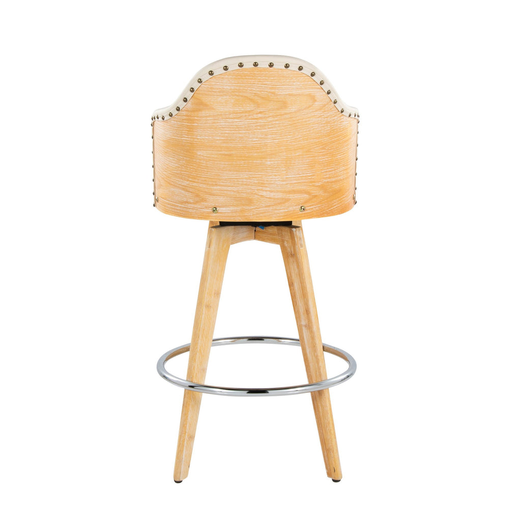 Ahoy 26" Fixed-Height Counter Stool - Set of 2 - Natural Bamboo, Cream PU, Chrome