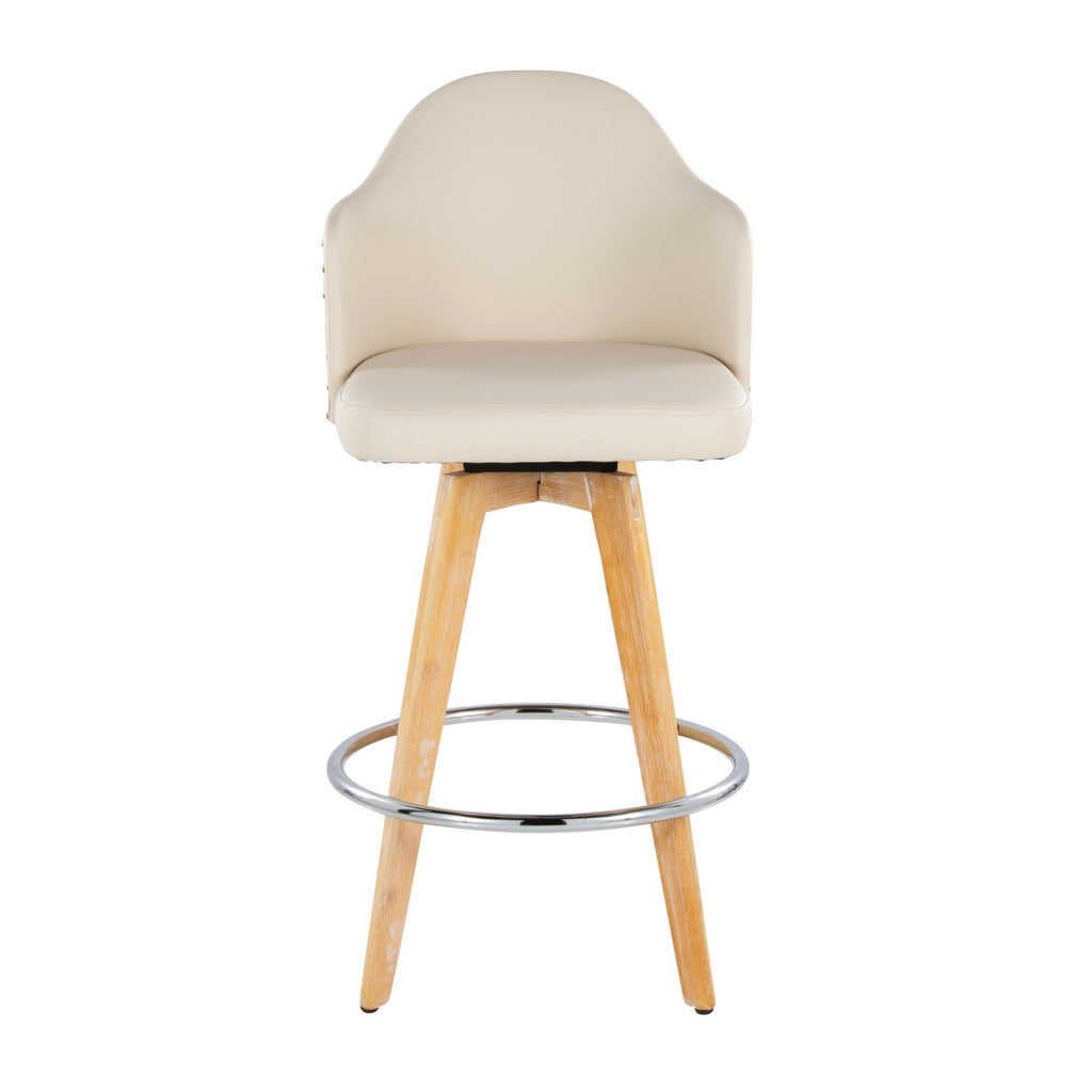 Ahoy 26" Fixed-Height Counter Stool - Set of 2 - Natural Bamboo, Cream PU, Chrome