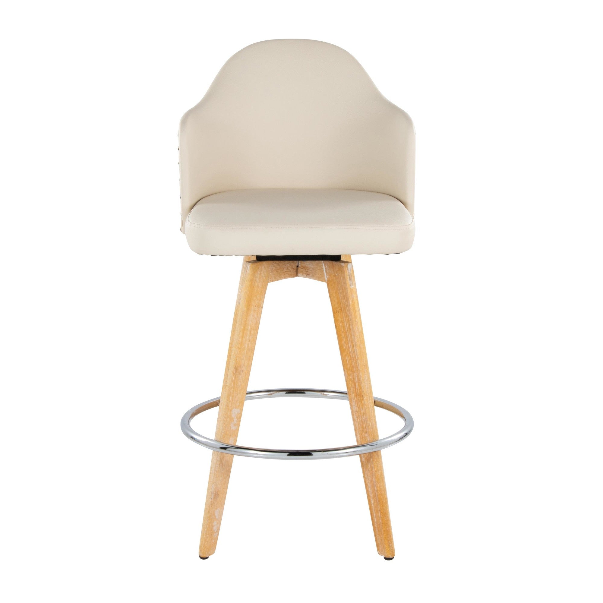 Ahoy 26" Fixed-Height Counter Stool - Set of 2 - Natural Bamboo, Cream PU, Chrome