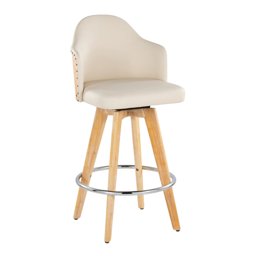 Ahoy 26" Fixed-Height Counter Stool - Set of 2 - Natural Bamboo, Cream PU, Chrome