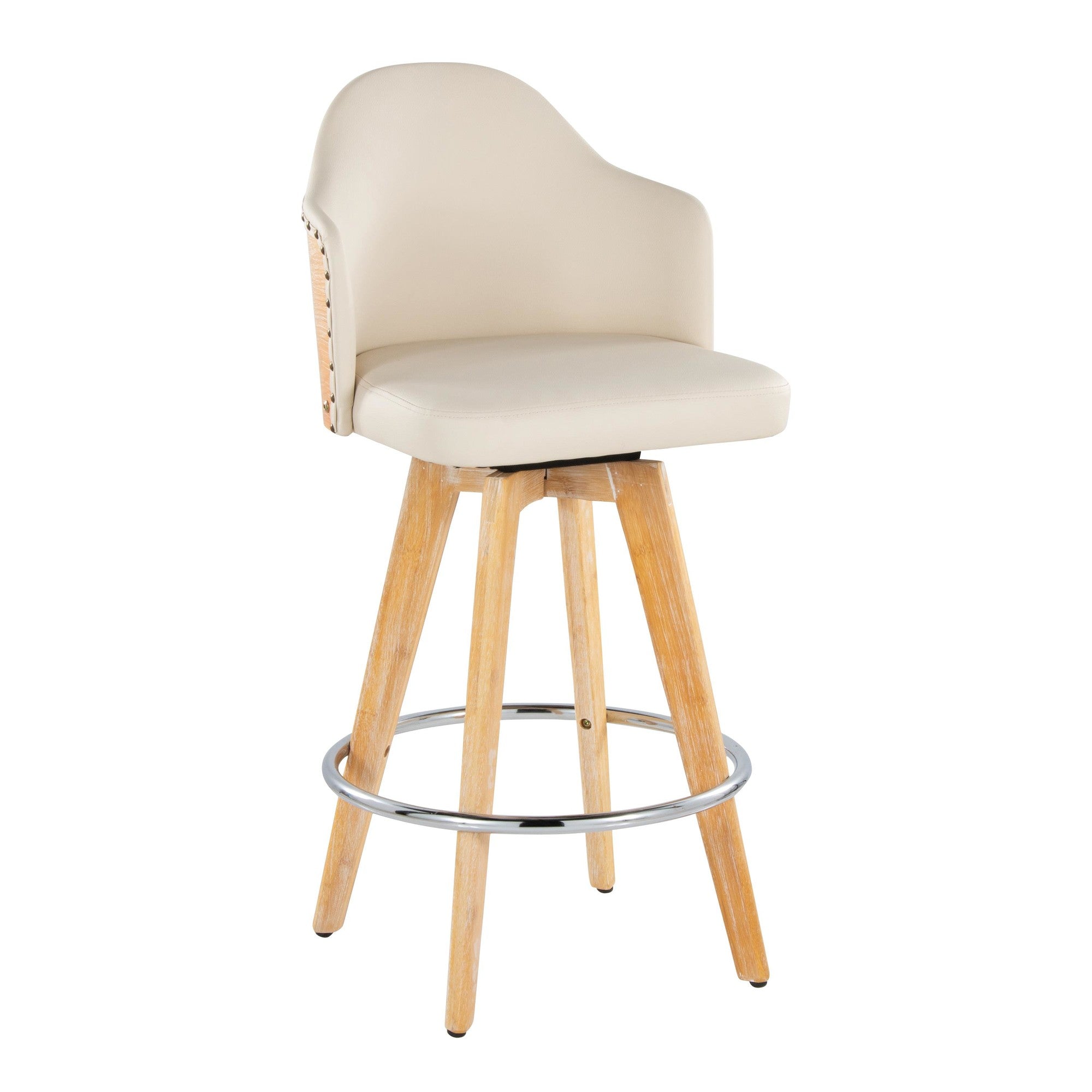 Ahoy 26" Fixed-Height Counter Stool - Set of 2 - Natural Bamboo, Cream PU, Chrome