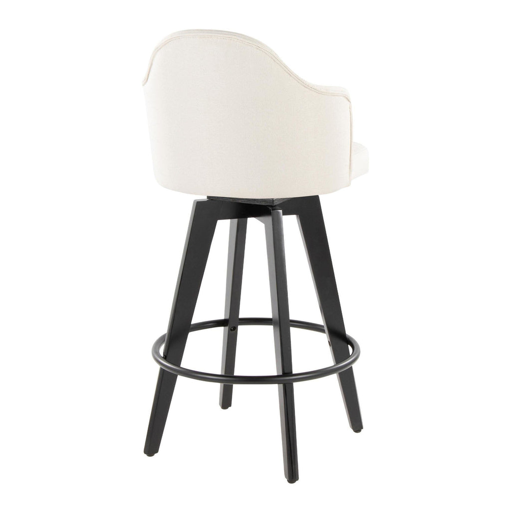 Ahoy 26" Fixed-Height Counter Stool - Set of 2 - Black Bamboo, Cream Fabric, Black Metal