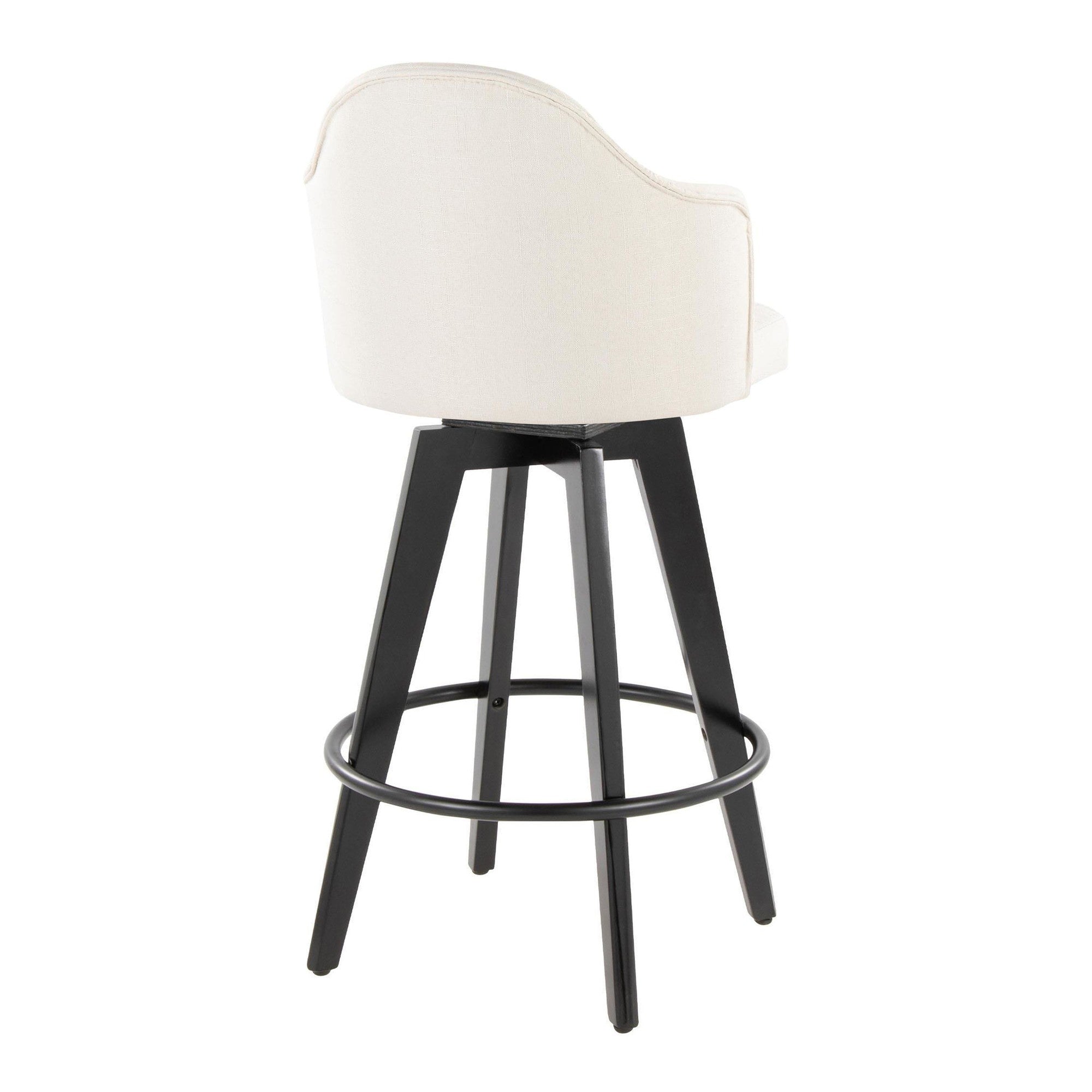 Ahoy 26" Fixed-Height Counter Stool - Set of 2 - Black Bamboo, Cream Fabric, Black Metal