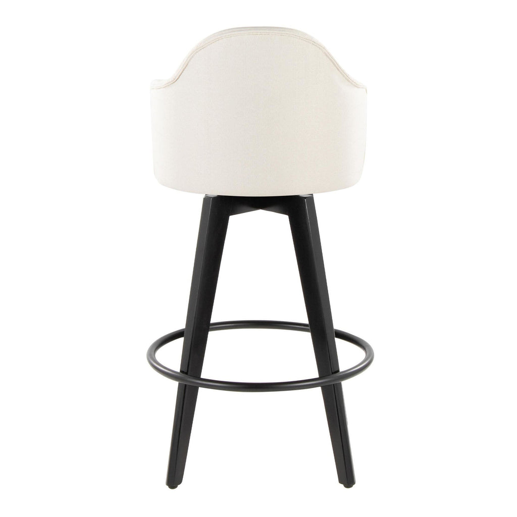 Ahoy 26" Fixed-Height Counter Stool - Set of 2 - Black Bamboo, Cream Fabric, Black Metal