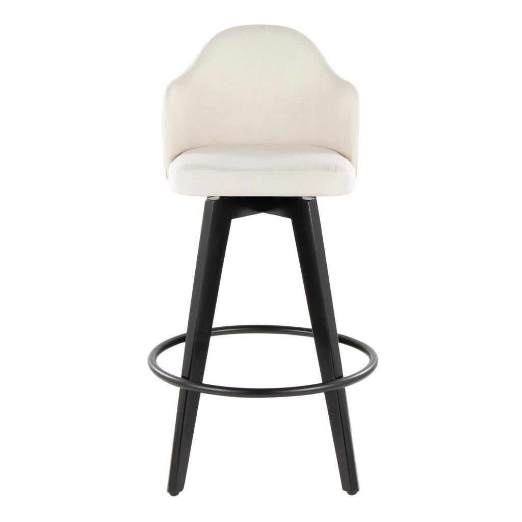 Ahoy 26" Fixed-Height Counter Stool - Set of 2 - Black Bamboo, Cream Fabric, Black Metal