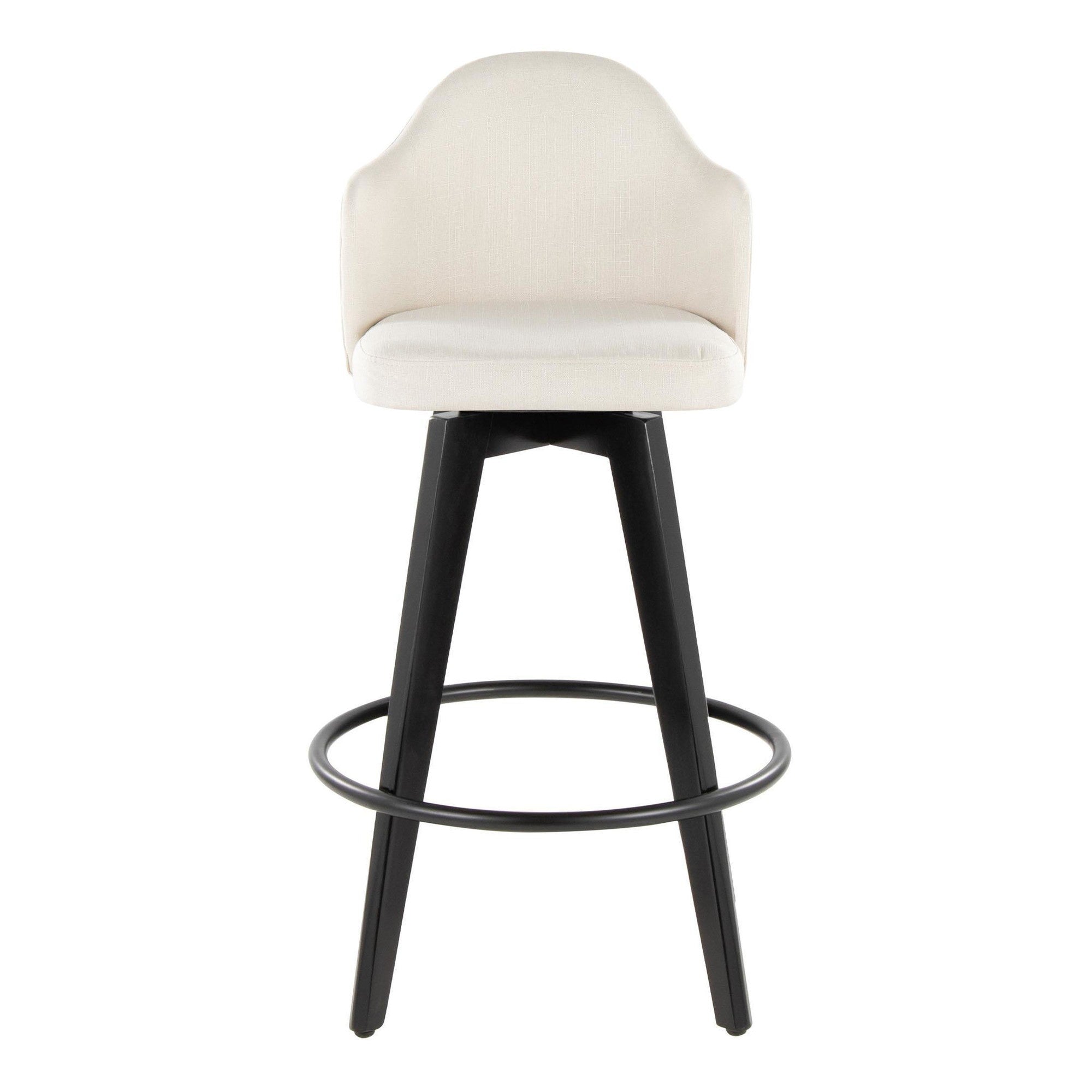 Ahoy 26" Fixed-Height Counter Stool - Set of 2 - Black Bamboo, Cream Fabric, Black Metal