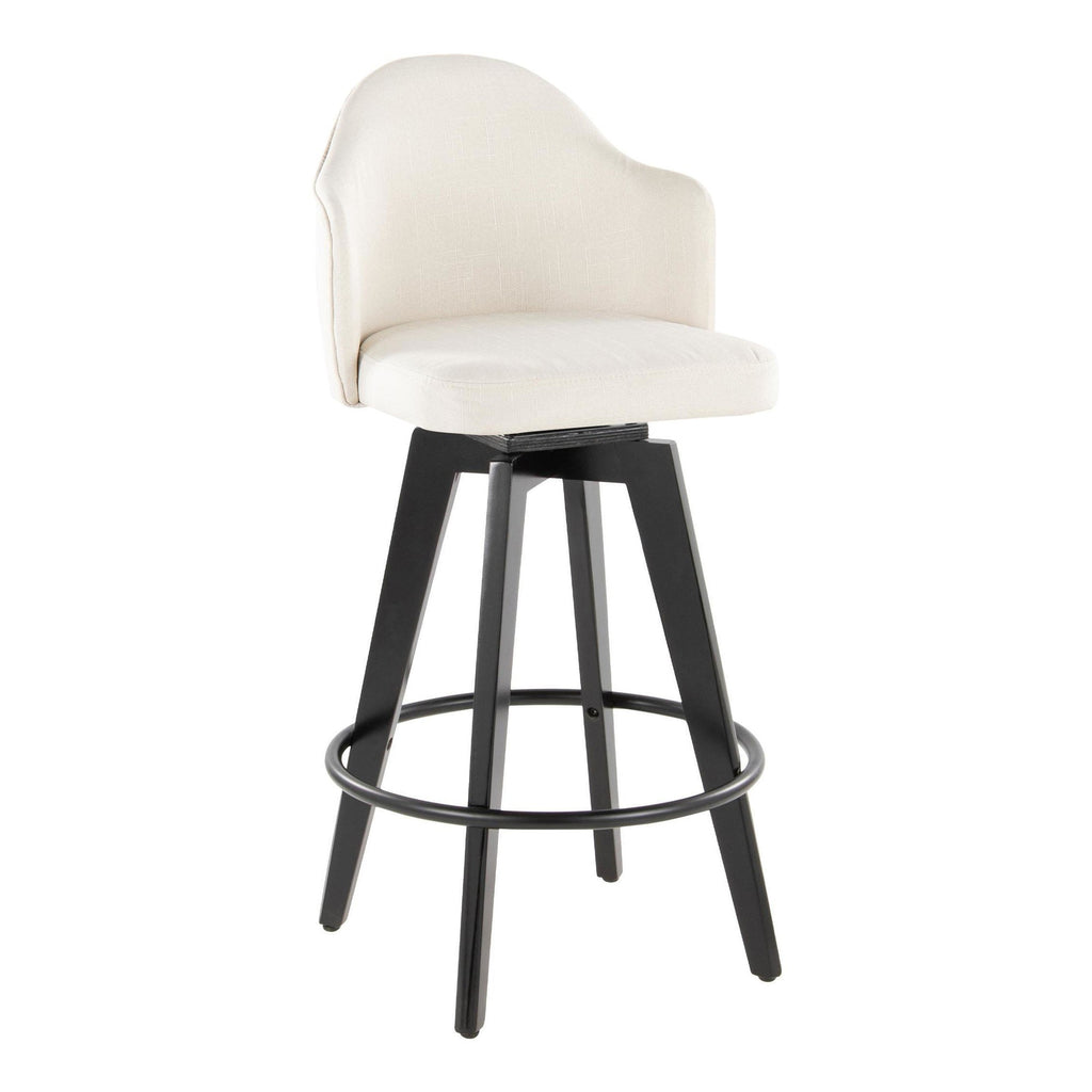 Ahoy 26" Fixed-Height Counter Stool - Set of 2 - Black Bamboo, Cream Fabric, Black Metal
