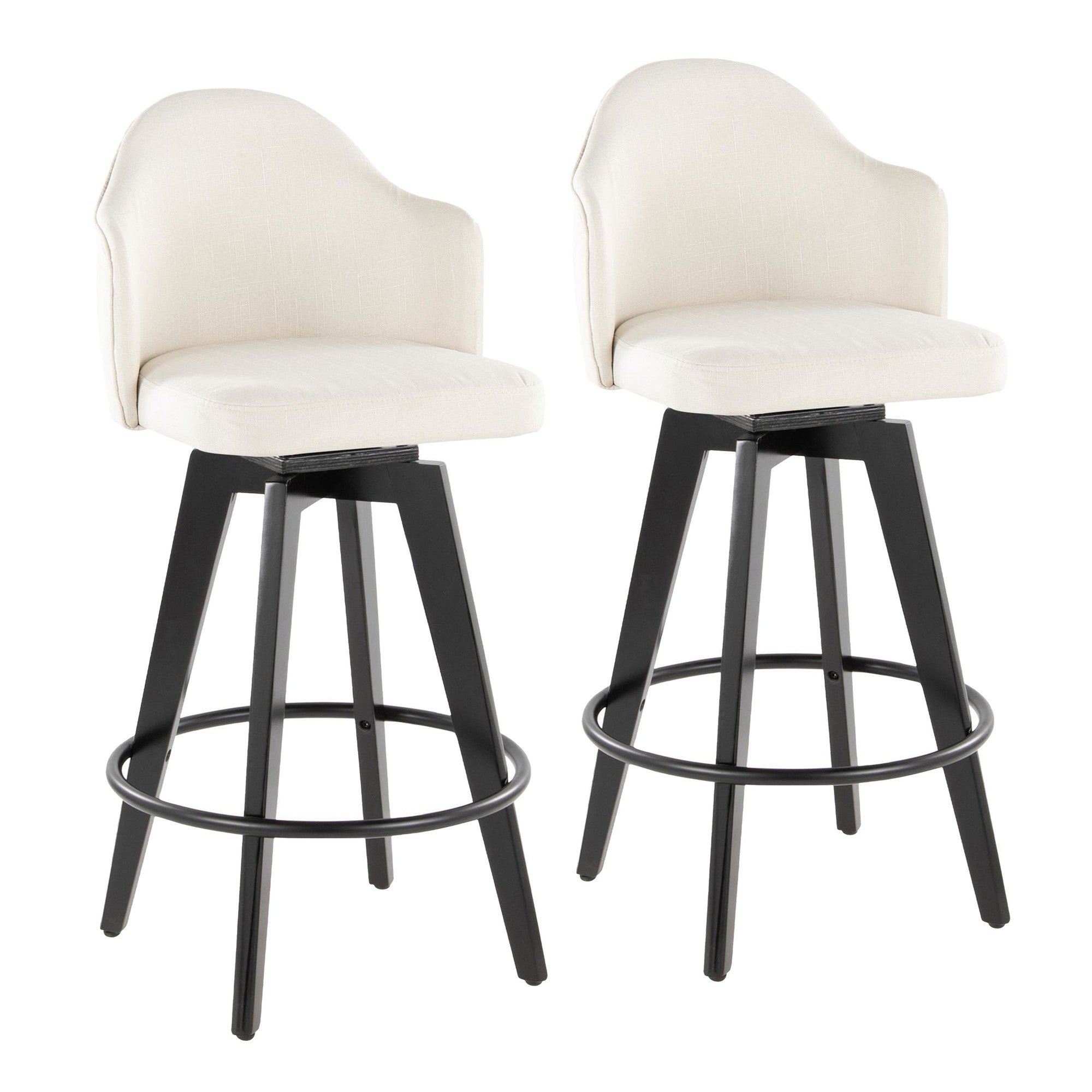 Ahoy 26" Fixed-Height Counter Stool - Set of 2 - Black Bamboo, Cream Fabric, Black Metal