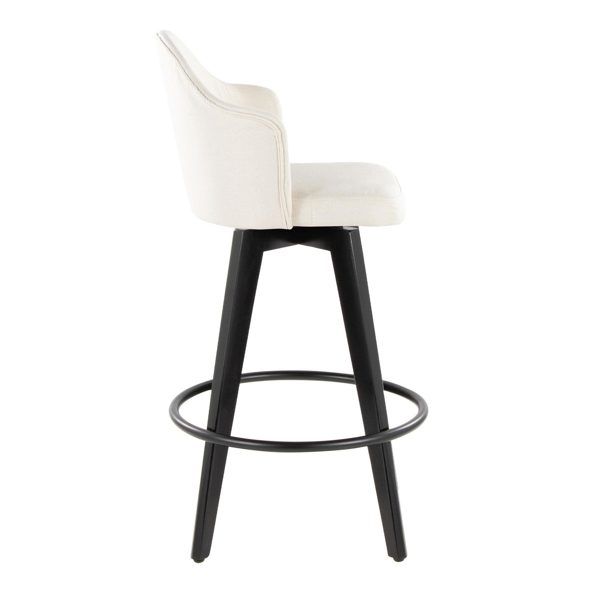 Ahoy 26" Fixed-Height Counter Stool - Set of 2 - Black Bamboo, Cream Fabric, Black Metal