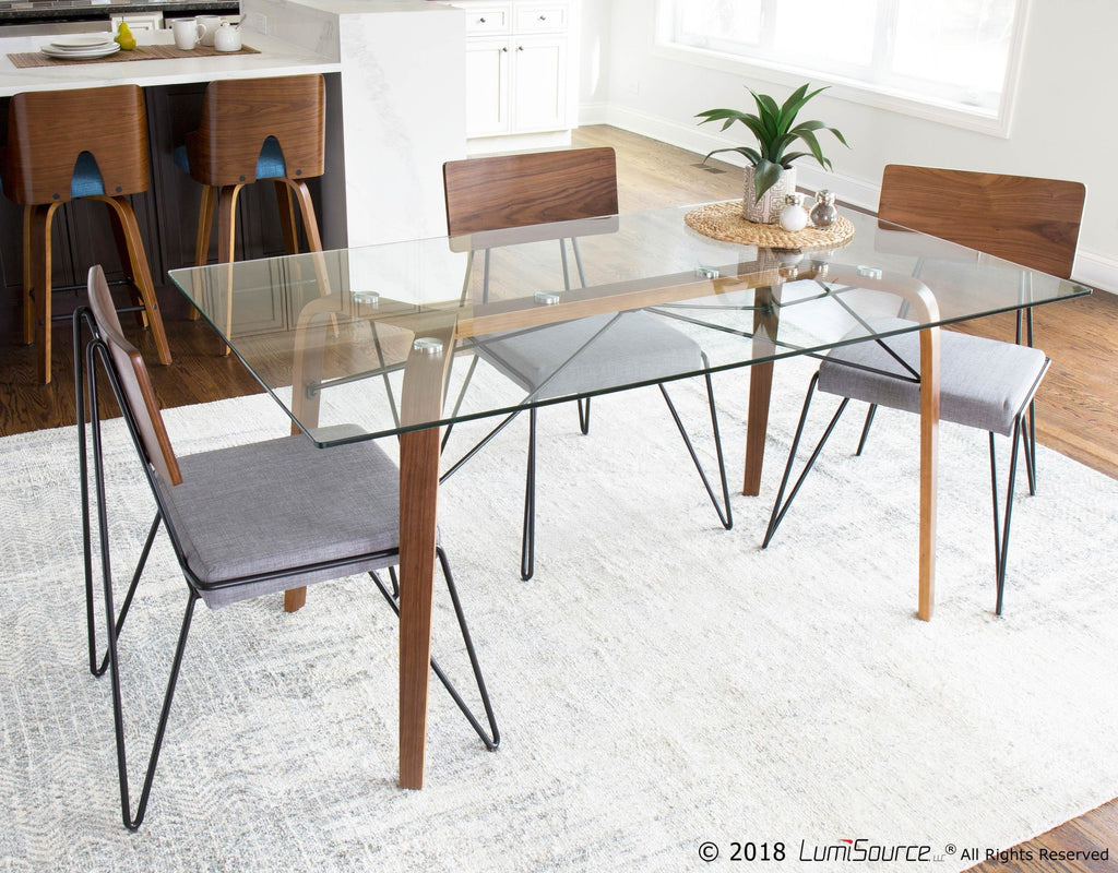 Loft Chair - Set of 2 - Black Metal, Grey Fabric, Walnut Wood