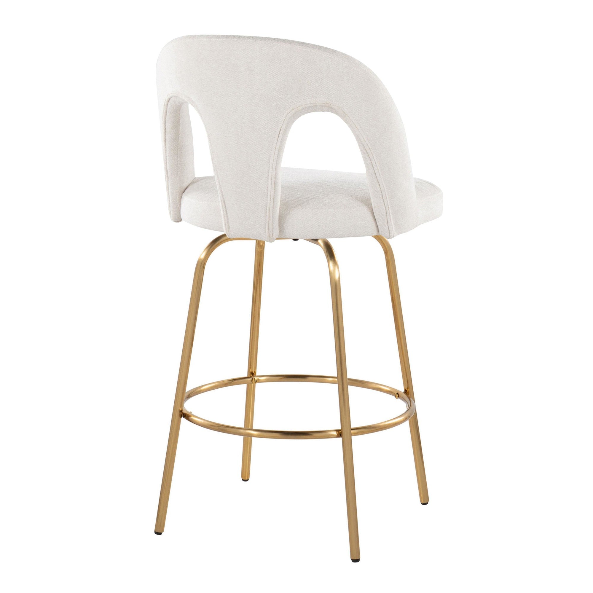 Ava Upholstered 26" Fixed-Height Counter Stool - Set of 2 - Gold Metal, Snow White Fabric