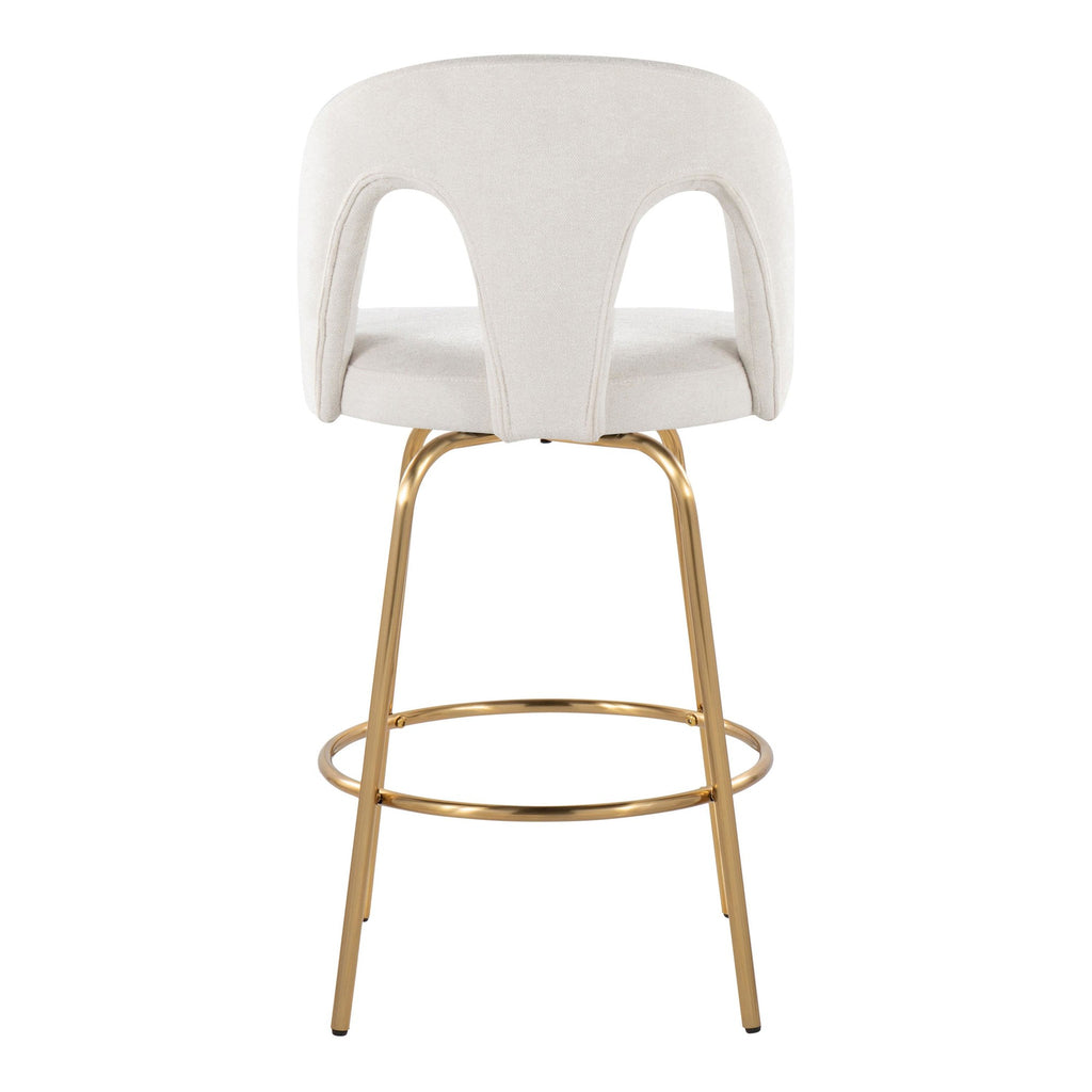 Ava Upholstered 26" Fixed-Height Counter Stool - Set of 2 - Gold Metal, Snow White Fabric