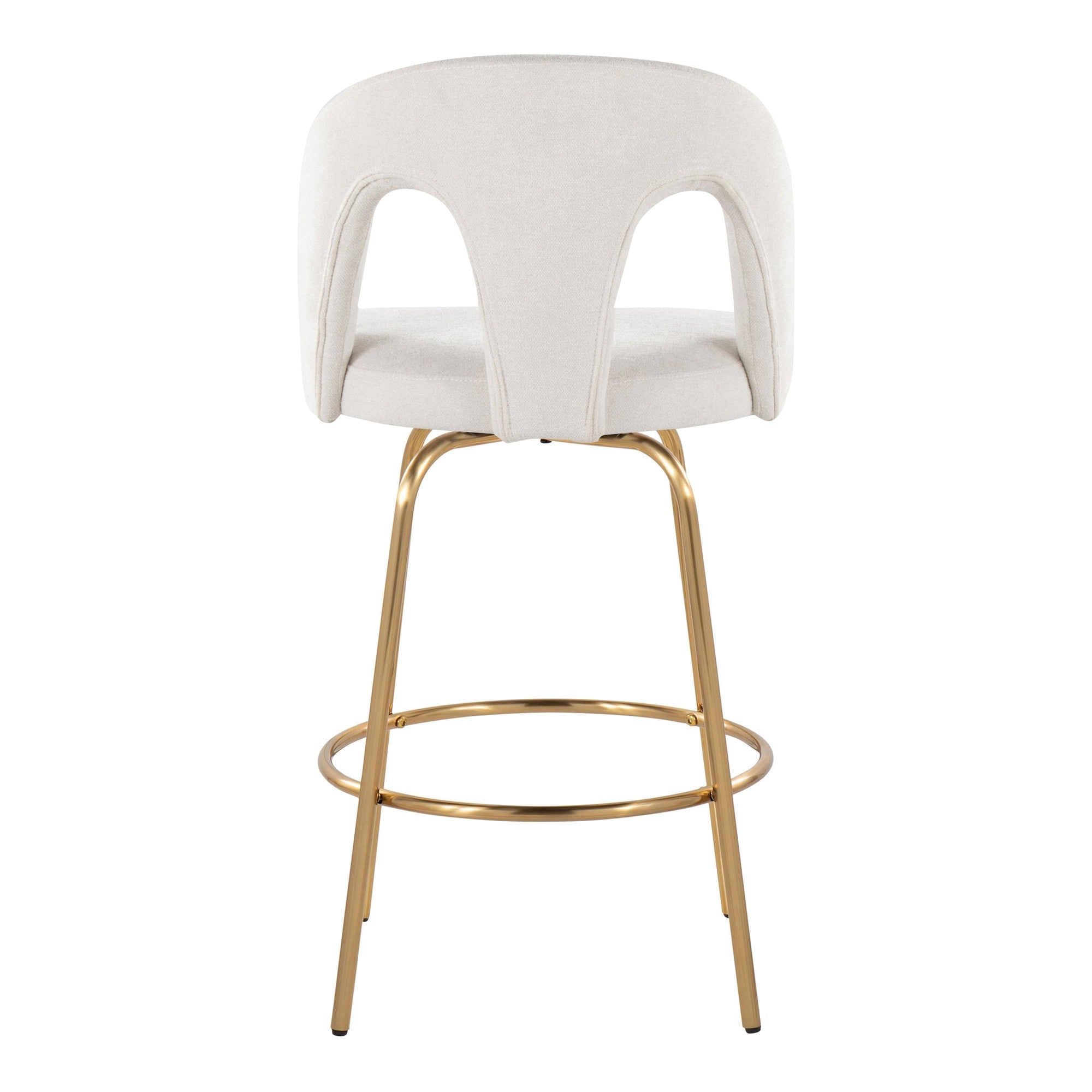 Ava Upholstered 26" Fixed-Height Counter Stool - Set of 2 - Gold Metal, Snow White Fabric