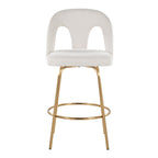 Ava Upholstered 26" Fixed-Height Counter Stool - Set of 2 - Gold Metal, Snow White Fabric