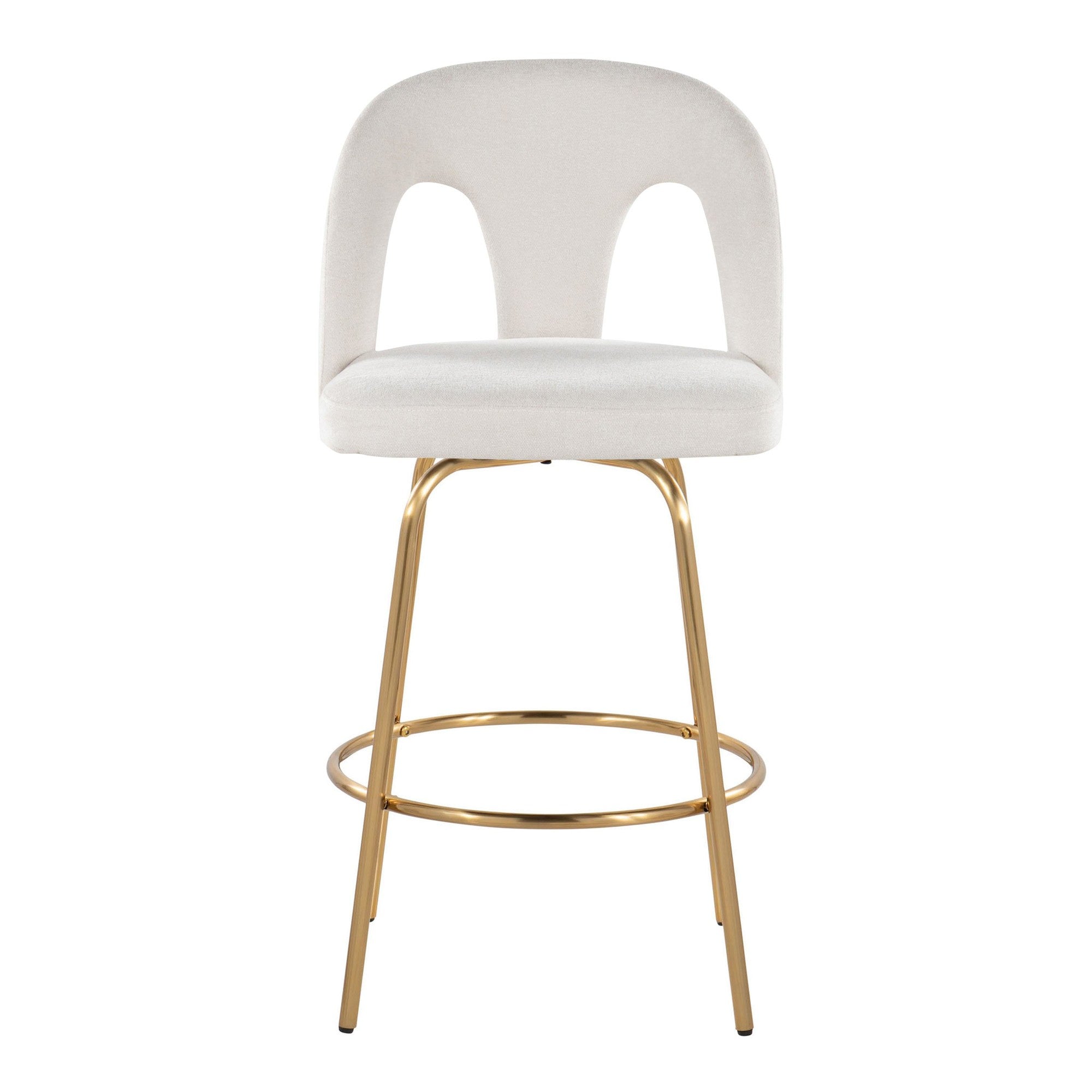 Ava Upholstered 26" Fixed-Height Counter Stool - Set of 2 - Gold Metal, Snow White Fabric
