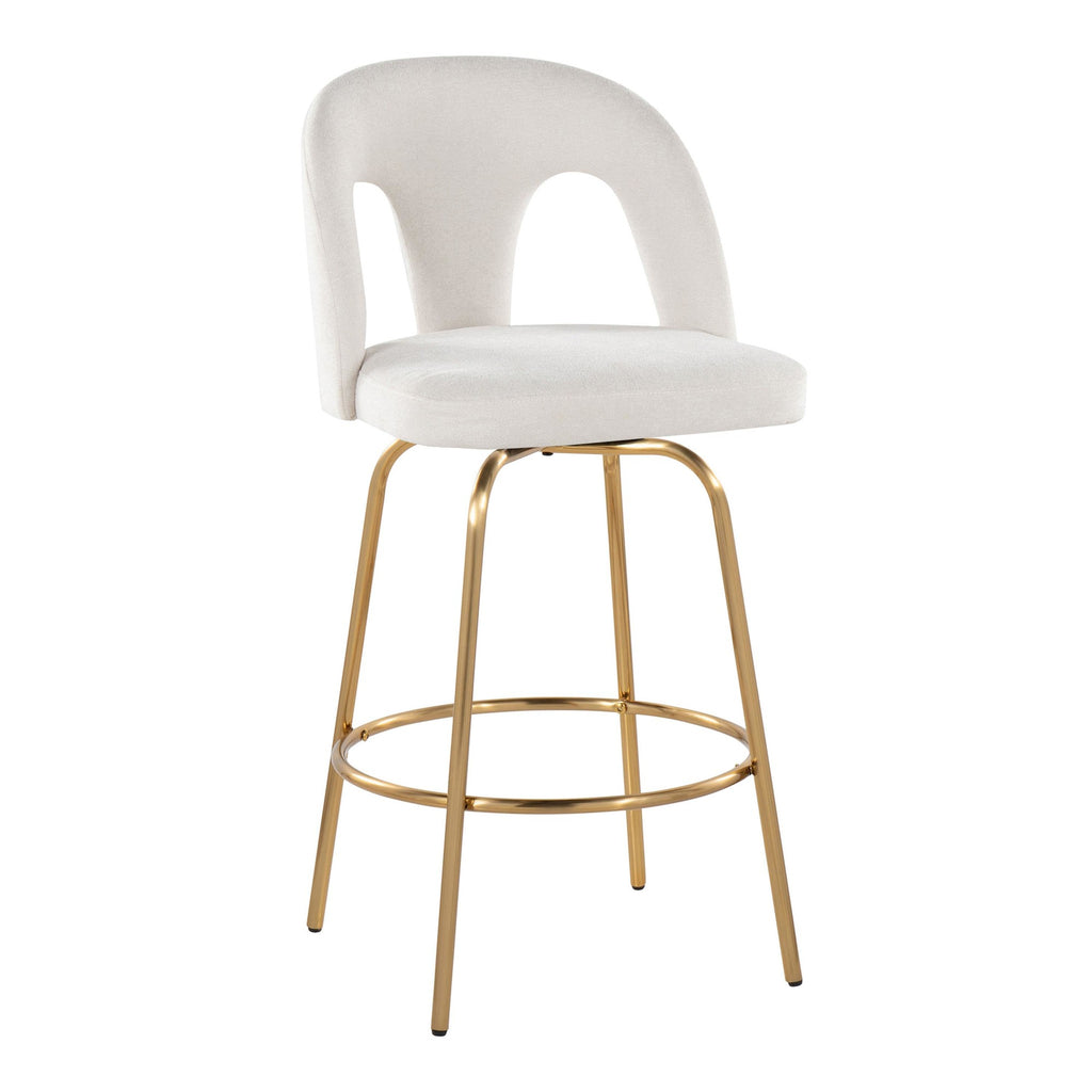 Ava Upholstered 26" Fixed-Height Counter Stool - Set of 2 - Gold Metal, Snow White Fabric