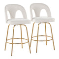 Ava Upholstered 26" Fixed-Height Counter Stool - Set of 2 - Gold Metal, Snow White Fabric