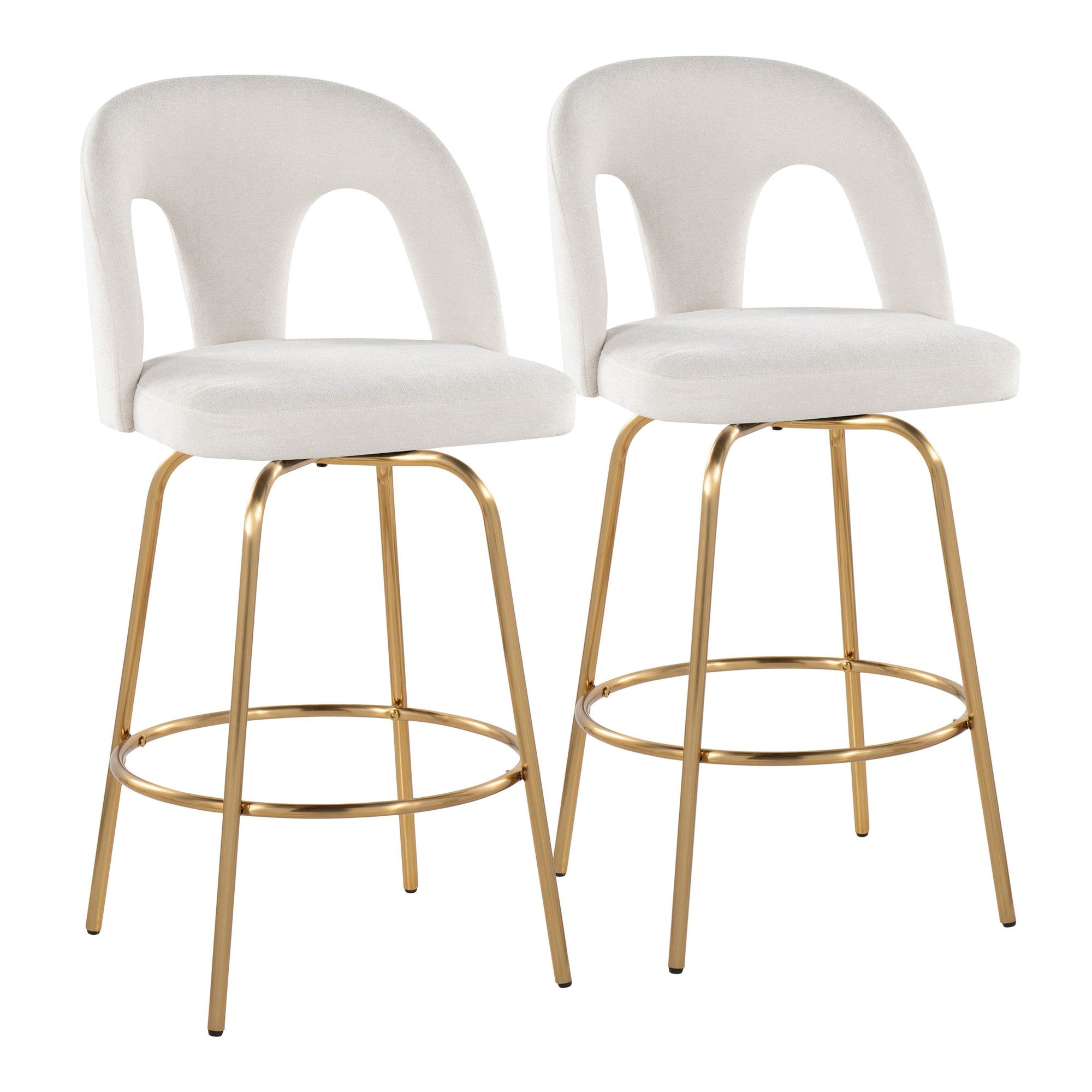 Ava Upholstered 26" Fixed-Height Counter Stool - Set of 2 - Gold Metal, Snow White Fabric