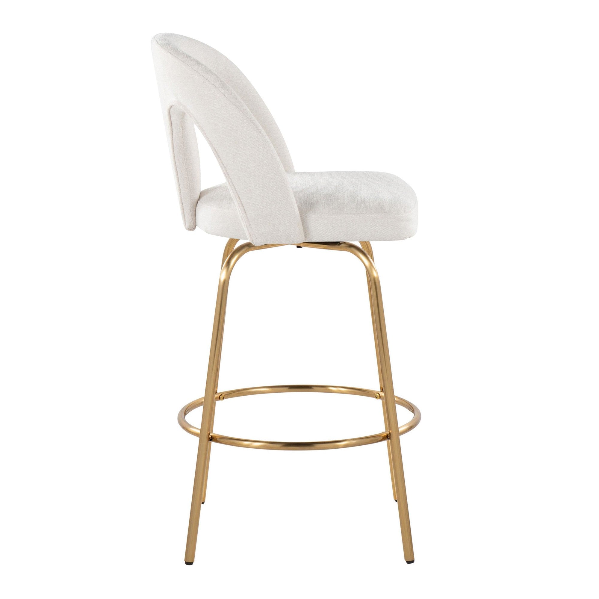 Ava Upholstered 26" Fixed-Height Counter Stool - Set of 2 - Gold Metal, Snow White Fabric