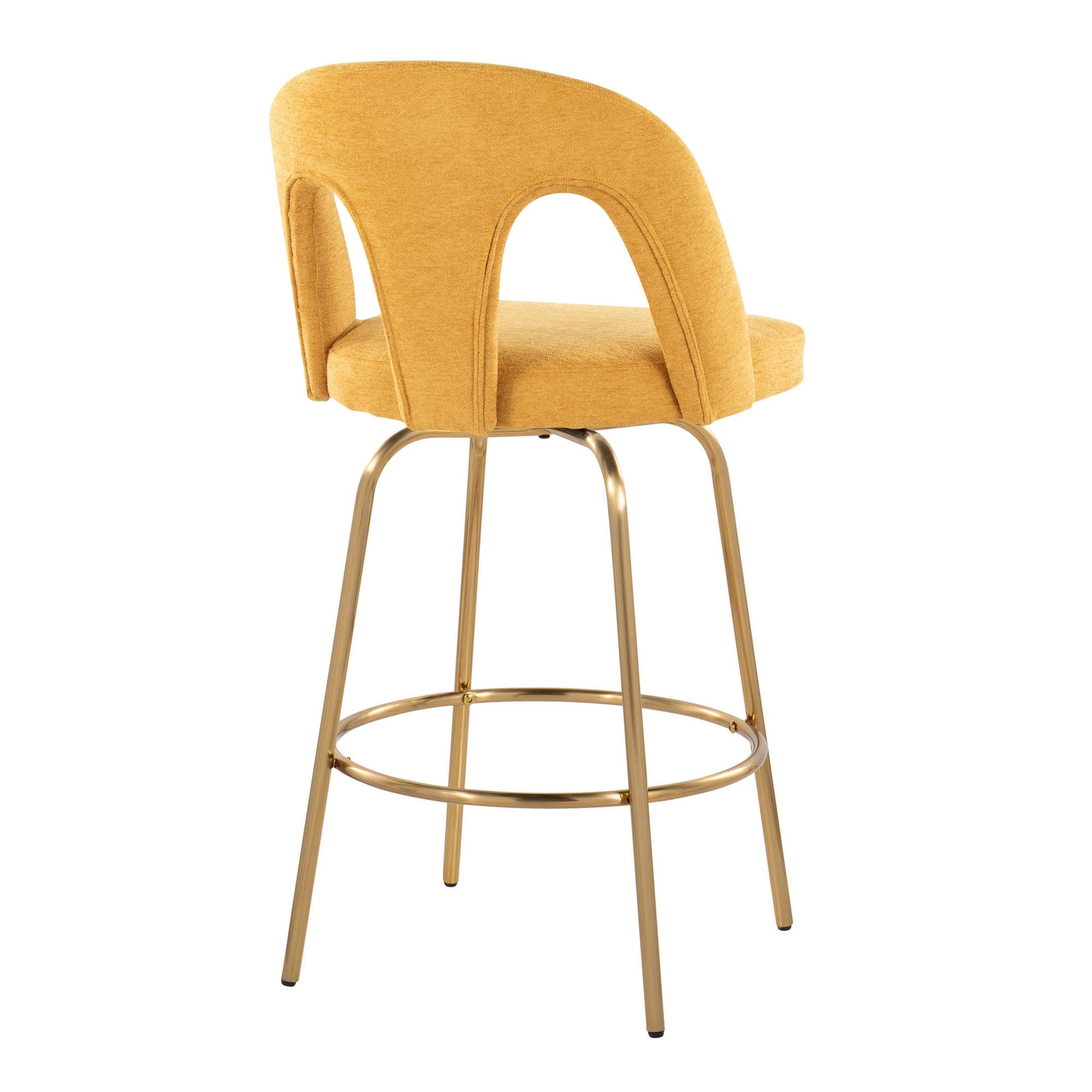 Ava Upholstered 26" Fixed-Height Counter Stool - Set of 2 - Gold Metal, Yellow Fabric